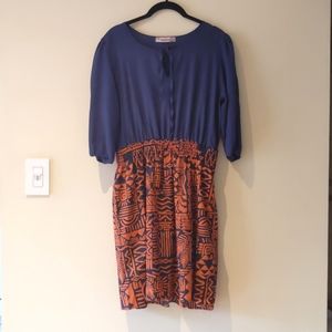 Francesca's Rosebud Navy & Rust Geometric Print Dress